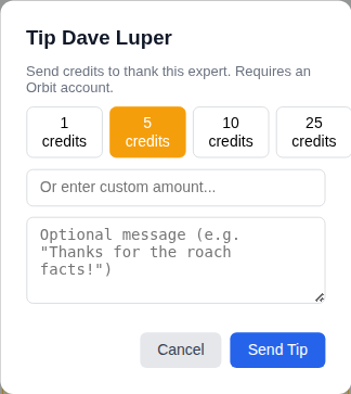Tip modal on mobile